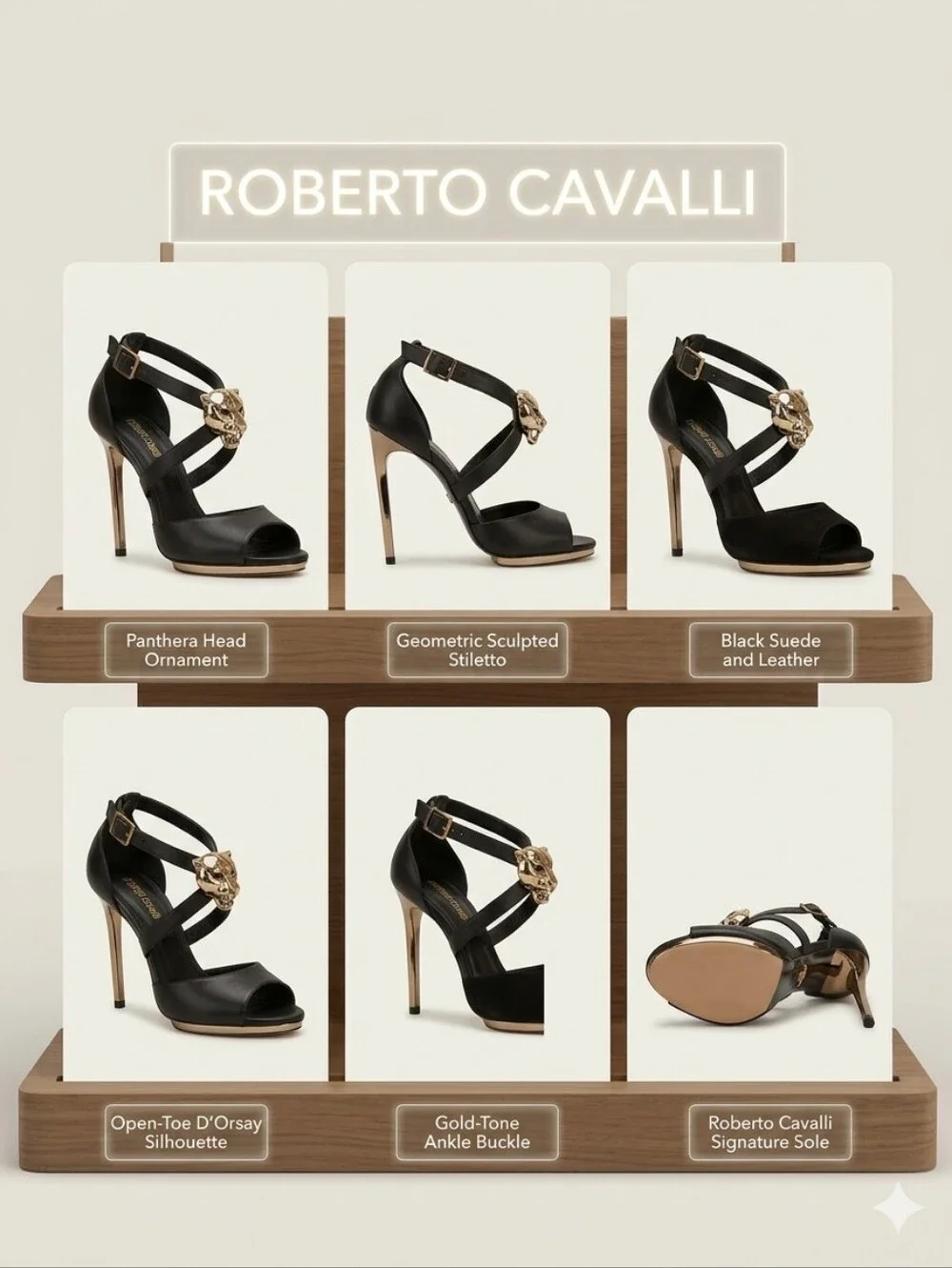 Roberto Cavalli Luxury Panthera Head Signature Gold Size 11 US‎